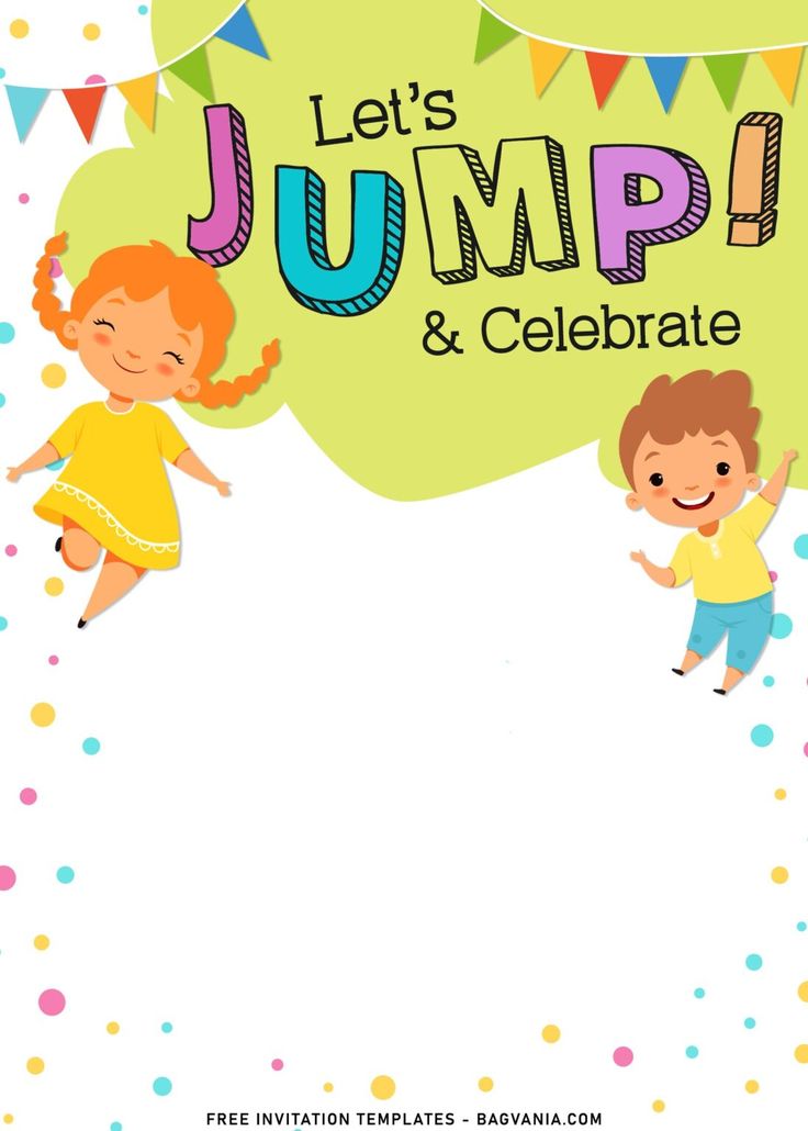 a birthday card with two children jumping and celebrating it'sjumpi and celebrate