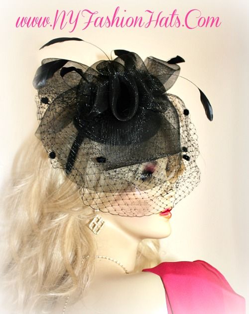 Black Satin Headband Sinamay Straw Cocktail Hat With A Birdcage Face Veil, Wedding Fascinator Hat For Women. Perfect Bridal, Wedding, Church, Holiday Hat For Special Occasion Engagements, By www.NYFashionHats.Com

Hat condition is new. One size fits all.  Satin Hairband Stretches.

All Sales Are Final. Elegant Black Fascinator For Evening, Black Gatsby Style Fascinator For Party, Black Gatsby Fascinator For Parties, Gatsby Style Black Fascinator For Parties, Black Gatsby Style Fascinator For Evening, Black Gatsby Fascinator For Evening, Adjustable Gatsby Evening Headpiece, Adjustable Gatsby Style Costume Hats For Evening, Black Gatsby Style Party Fascinator