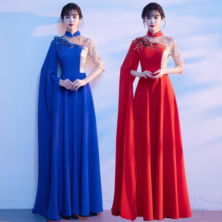 One split long sleeve evening dress with collar adl050. Click to shop now. Free stable shipping world-wide! Elegant Long Sleeve High Neck Dress For Evening, Elegant High Neck Long Sleeve Evening Dress, Elegant Long Sleeve High Neck Dress For Party, Long Sleeve Dresses For Winter Banquet, Winter Banquet Dresses With Long Sleeves, Winter Long Sleeve Evening Dress, Elegant Long Sleeve Floor-length Dress For Winter Evening, Fitted Long Sleeve Ao Dai For Evening, Long Sleeve Evening Dress For Wedding