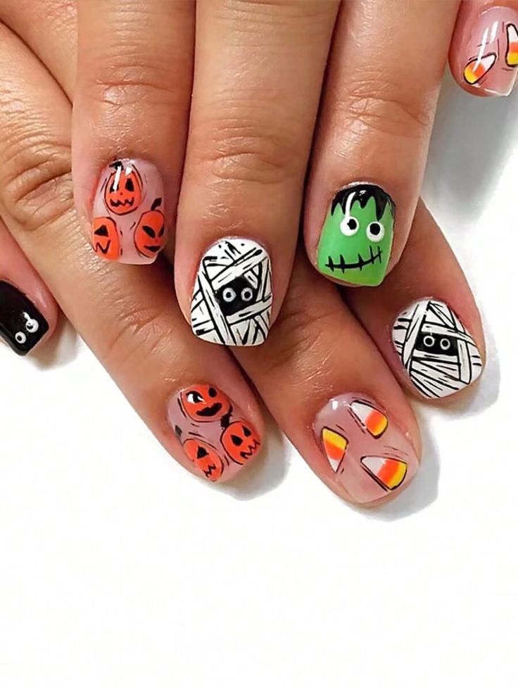 🎃👻 24pcs Halloween Mummy & Pumpkin Nail Art Stickers – Special edition spooky nail decor! Perfect Halloween gift for women & girls. 🎁💅

#HalloweenNails 🎃 #MummyNails 👻 #PumpkinNails #NailArtStickers #SpookyNailDesigns Nail Art Cartoon Design, Halloween Nails For Girls Kids, Nail Art Kids Girl, Kid Halloween Nails, Halloween Nails Kids, Mummy Pumpkin, Pumpkin Nail Art, Pattern Nail Art, Minion Halloween