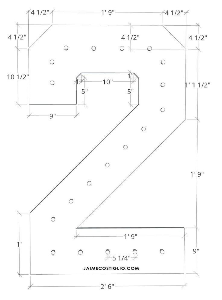 a drawing of the letter s with numbers and measurements for each letter, including 1 / 2