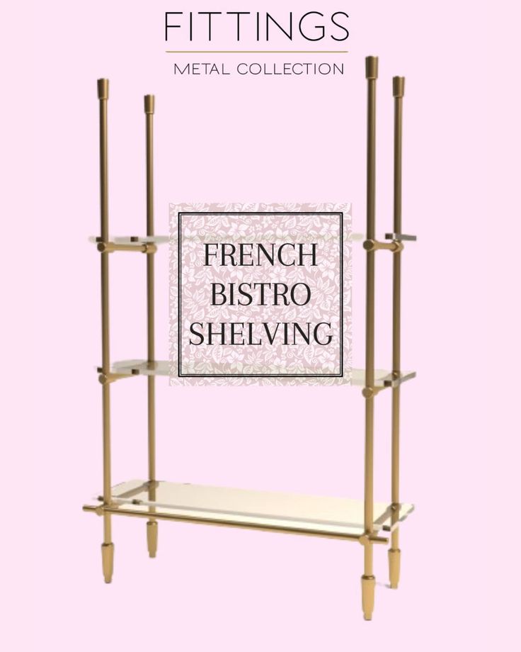 the french bistro shelving is shown in front of a pink background