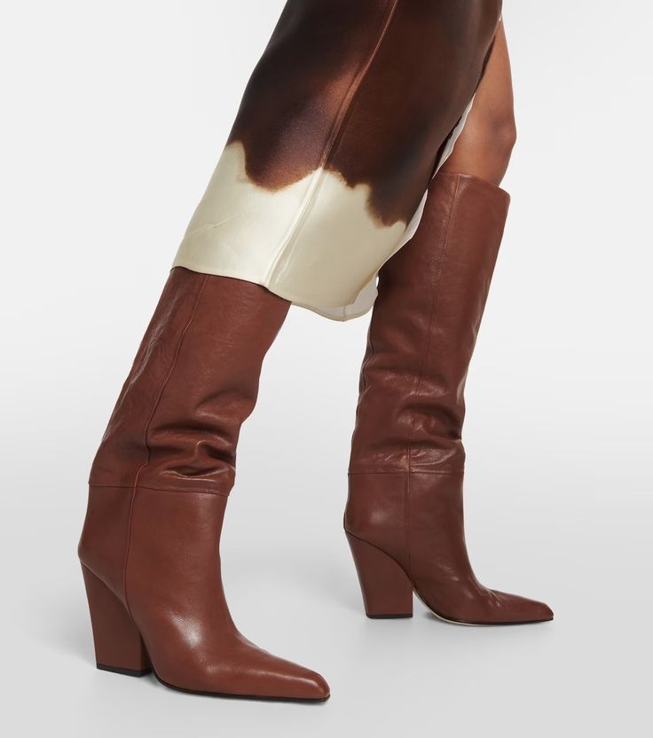 Jane leather knee-high boots in brown - Paris Texas | Mytheresa Elegant Brown Knee-length Boots, Elegant Knee-length Brown Boots, Knee-length Leather Heeled Boots For Fall, Fitted Brown Calf Leather Knee-high Boots, Chic Leather Mid-calf Heeled Boots, Chic Leather Knee-high Boots, Chic Knee-length Leather Knee-high Boots, Leather Knee-high Boots For Office, Fall Calf Leather Knee-high Boots