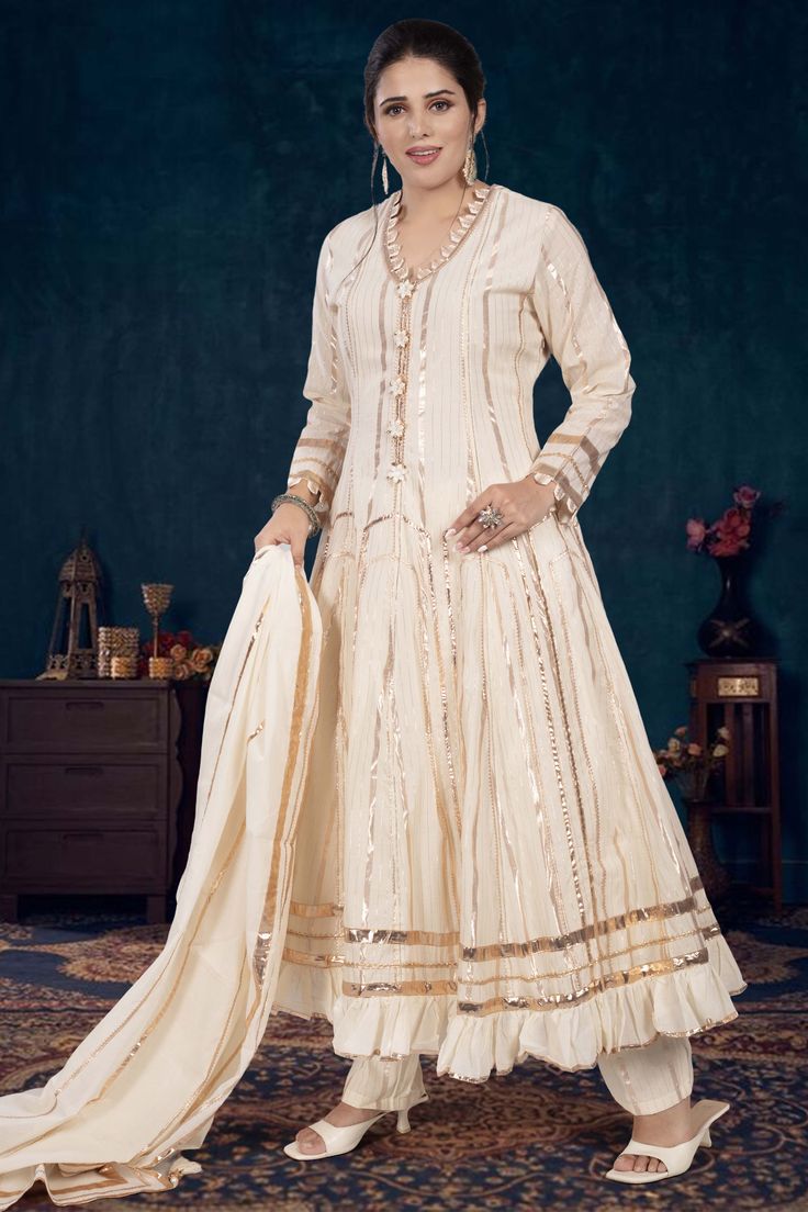 Achieve a stunning look with our Partywear Suit D-228! This elegant suit features a beautiful umbrella design and intricate machine work, adding a touch of sophistication to any occasion. Beautiful Umbrella, Umbrella Design, Elegant Suit, Machine Work, Umbrella Designs, Floral White, Anarkali, Umbrella, Design