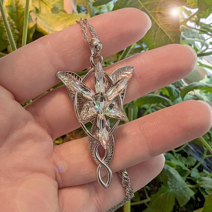 LOTR Arwen Evenstar Necklace, High Quality 925 Solid Sterling Silver Lord of the Rings Evenstar pendant, Elven jewelry Arwen Evenstar Necklace, Elvish Necklace, Lotr Arwen, Evenstar Necklace, Arwen Evenstar, Lord Of The Rings Trilogy, The Lord Of The Rings, Hair Accessories Jewelry, Lovely Jewellery