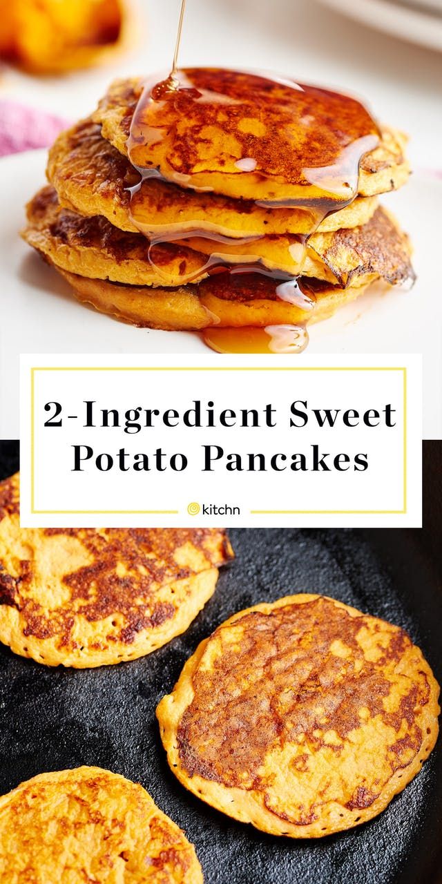 two ingredient sweet potato pancakes with syrup on top