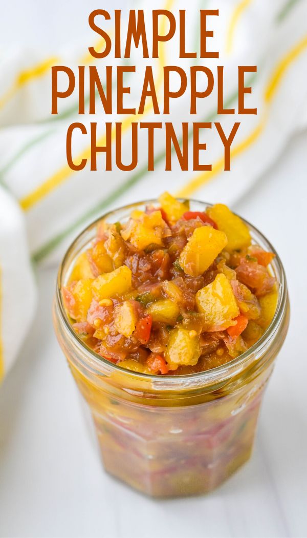 a small glass jar filled with pineapple chutney