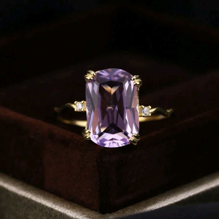 This Ring Is So Pretty! It Is 18k Gold Over 925 Silver! Brand New Never Worn. The Color Of The Stone Is Gorgeous, It's A Stand Out Ring! It Is Perfect For A Dainty Look Elegant Amethyst And Cubic Zirconia Promise Ring, Elegant Lavender Birthstone Ring With Center Stone, Elegant Lavender Birthstone Ring, Elegant Lavender Ring With Accent Stones, Elegant Lavender Crystal Ring, Elegant Lavender Birthstone Promise Ring, Classic Cubic Zirconia Amethyst Ring For Gift, Classic Amethyst Ring With Cubic Zirconia For Gift, Elegant Amethyst Ring With Cubic Zirconia For Gift