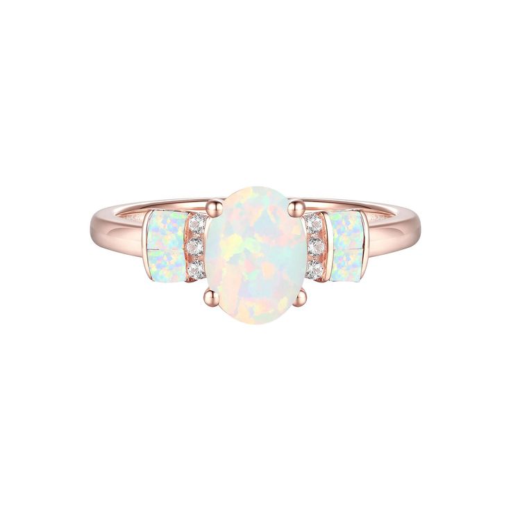 Beautifully embellished with an oval-shaped lab-created opal gemstone and accented with lab-created white sapphires, this 14k rose gold over silver ring completes your look in style. Click on this JEWELRY & WATCHES GUIDE to learn about fit, styles, materials and more! Beautifully embellished with an oval-shaped lab-created opal gemstone and accented with lab-created white sapphires, this 14k rose gold over silver ring completes your look in style. Click on this JEWELRY & WATCHES GUIDE to learn a Solitaire Bands, White Sapphire Ring, White Sapphire, Opal Gemstone, Rings Statement, Sapphire Ring, Statement Rings, In Style, Silver Ring