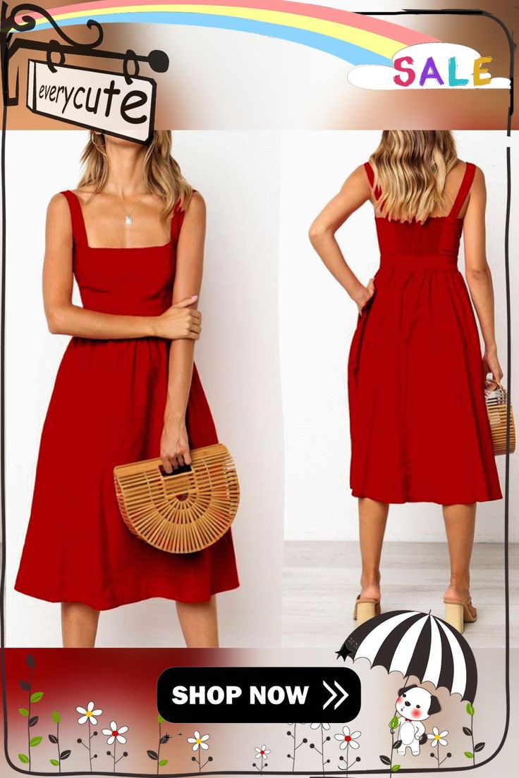 Slim Fit Wide Strap Square Neck Ruched Waist Midi Dress Fitted Summer Midi Dress With Drawstring, Fitted Midi Dress With Drawstring For Summer, Casual Drawstring Dress For Date Night, Summer Midi Dress With Drawstring For Day Out, Casual Solid Color Sundress For Brunch, Summer Midi Dress With Drawstring, Casual Knee-length Sundress For Date Night, Casual Fitted Pleated Sundress, Casual Midi Dress With Drawstring