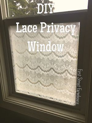 a window with lace on it and the words diy lace privacy window written in white