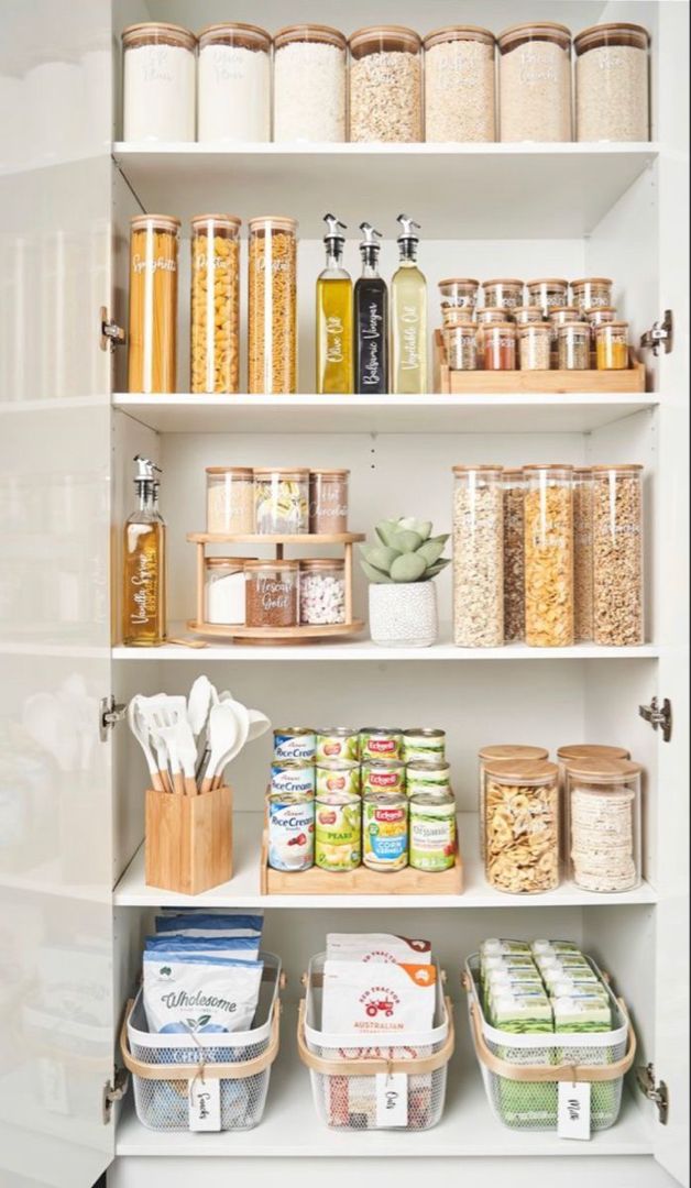 Using these glass jars with bamboo lids is a great way to organize your pantry cabinet and keeping your pantry design simple and organized. Click here to shop all of these food storage jars and make sure to follow me in the LTK app and my Amazon storefront to shop anything I post here on Pinterest.
#pantryorganisation #foodstoragehacks #homeorganizationtips #homeorganizing House Interior Australia, Pantry Organisation Ideas, Kitchen Organisation Ideas, Small Pantry Organisation, Organise Home, Pantry Organiser, Organise Pantry, Organise Kitchen, Apartment Pantry