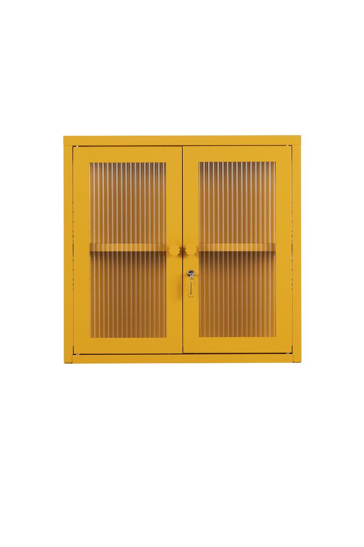 a yellow cabinet with two doors on each side