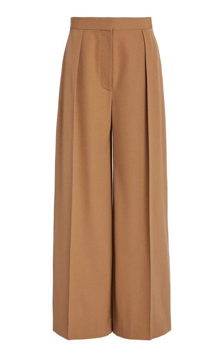 The Row Avril Pleated Wool Pants The Row Trousers, Light Brown Trousers Outfit, Pant Trousers Women Outfit, The Row Outfits, Kulot Pants, Aesthetic Pants, Womens Wide Leg Pants, Brown Pants, Wool Pants