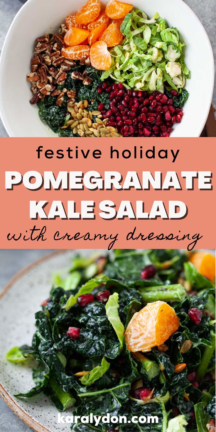 a salad with pomegranate, kale and oranges in it on a plate