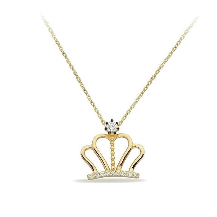 A timeless symbol of sovereignty, royalty and victory, many cultures believe that the crown represents the energy and power contained in the head (considered to be the seat of the life-soul). The stunning necklace is your best choice and the best gift for the ones you want to cherish on Valentine's Day, Christmas, Birthday, Mother's Day and other important occasions. ♥ ♥ DIMENSION ♥ ♥ *Pendant Width: 0.50 inches Product Details: * Made to Order: Crafted specifically to your preferences. * Gold K Crown Gold Necklace, Elegant Cubic Zirconia Necklace For Birthday, Princess Style Jewelry With Crown Design, Princess Style Cubic Zirconia Wedding Jewelry, Gold Princess Style Jewelry For Gift, Elegant Crown Design Jewelry For Birthday, Elegant Crown Design Jewelry For Birthdays, Princess Crown Jewelry Gift, Princess Style Gold Jewelry Gift