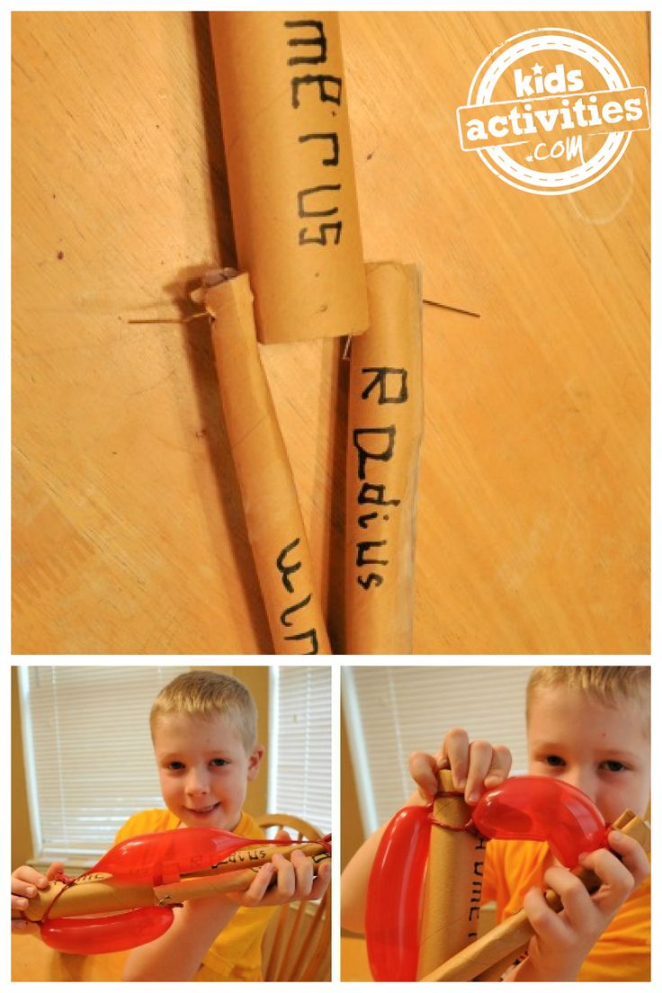 two pictures of a boy playing with an inflatable fire extinguisher