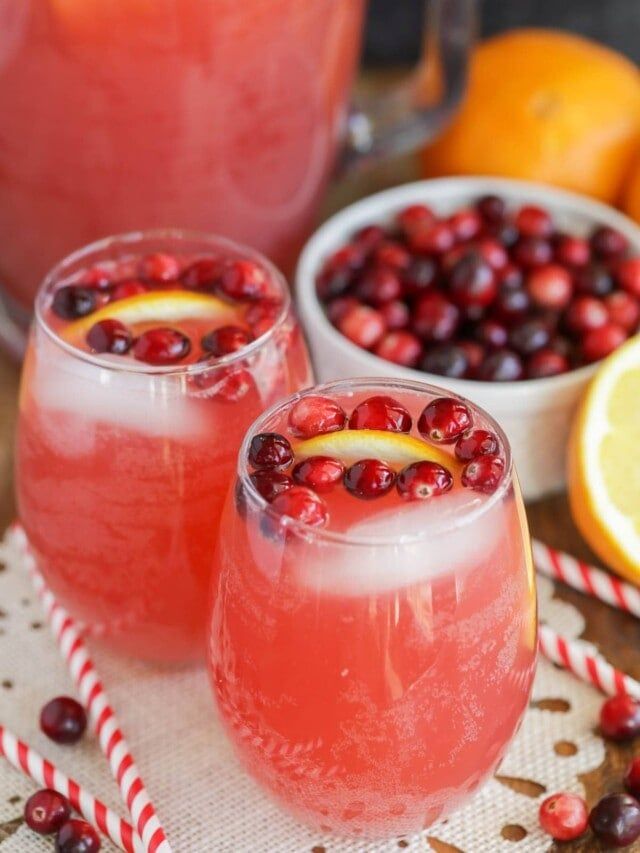 two glasses filled with cranberry lemonade punch