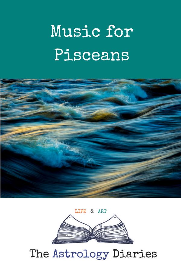 an open book with the title music for pisceans, written in blue and green