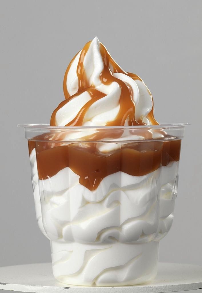 an ice cream sundae with caramel sauce and whipped cream