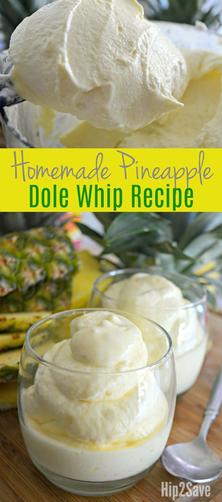 homemade pineapple dole whip recipe in a glass bowl