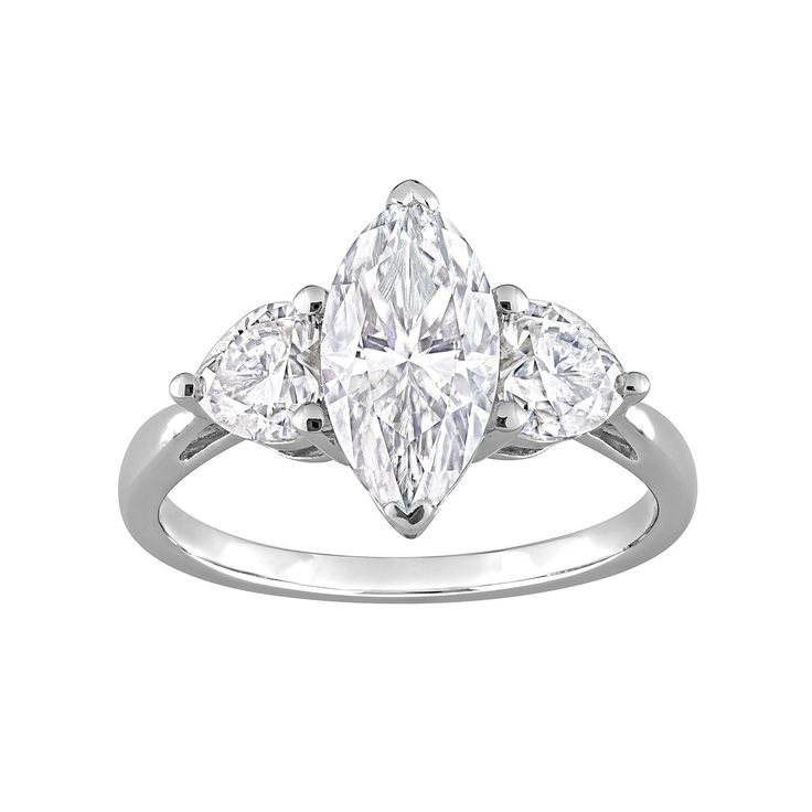 Adorned with beautiful, lab-created moissanite gemstones set in a three-stone motif, this Stella Grace engagement ring displays your love in a wondrous way. Adorned with beautiful, lab-created moissanite gemstones set in a three-stone motif, this Stella Grace engagement ring displays your love in a wondrous way.Click on this JEWELRY & WATCHES GUIDE to learn about fit, styles, materials and more! Metal: sterling silver Packaging: boxed Plating: rhodium Width: 12.9 mm Finish: polishedSTONE DETAILS Stone Arrangement, Special Engagement Ring, Diamond Heart Pendant Necklace, 3 Stone Engagement Rings, Heart Pendant Gold, Ring Displays, Heart Pendant Diamond, Heart Drop Earrings, Stone Engagement Rings