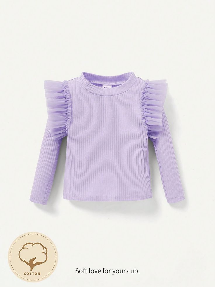 Lilac Purple  Collar Long Sleeve Knitted Fabric Plain Tee Embellished Medium Stretch  Baby Girls Clothing Purple Collar, Plain Tees, Lilac Purple, Long Sleeve Midi, Knit Tees, Long Sleeve Midi Dress, Girls Hair Accessories, Shirt And Pants