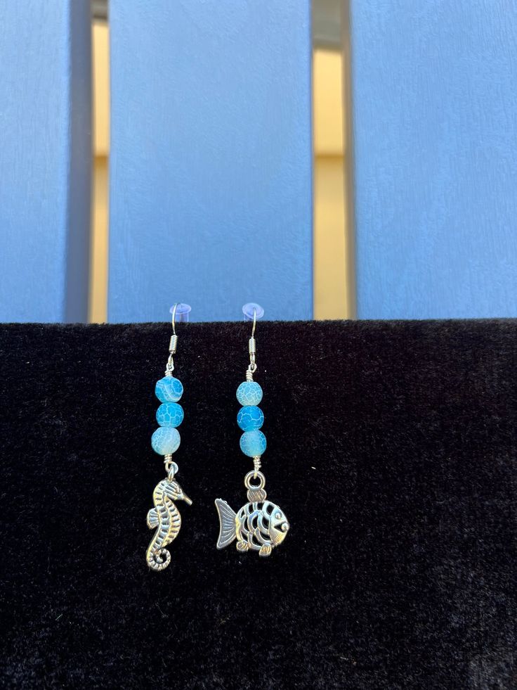 Not so matching sea theme earring set Silver Ocean-inspired Earrings For Gifts, Handmade Adjustable Ocean-inspired Earrings, Ocean-inspired Drop Earrings For Gifts, Ocean-inspired Drop Earrings Gift, Ocean-inspired Drop Earrings For Gift, Silver Ocean-inspired Earrings, Blue Dangle Earrings With Ocean-inspired Style, Ocean-inspired Adjustable Drop Earrings, Handmade Ocean-inspired Drop Earrings