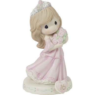 The day has finally arrived; her Sweet Sixteen is here! A vision in a flowing pink gown with a tiara upon her head and flowers in her arms she elegantly celebrates the occasion Show her how much you adore the graceful young lady she has become with this sweet Growing In Grace figurine, the perfect way to honor 16 years Look for other pieces in the series, available in blonde and brunette styles, to celebrate all her birthdays through age 16 Meticulously crafted of fine bisque porcelain and exper 16 Birthday Presents, Precious Moments Dolls, Grow In Grace, Pink Gown, Precious Moments Figurines, Presents For Girls, Special Girl, Porcelain Doll, Bisque Porcelain