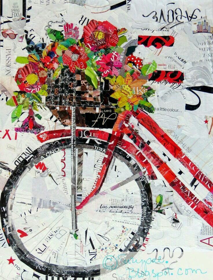 a painting of a bicycle with flowers on it