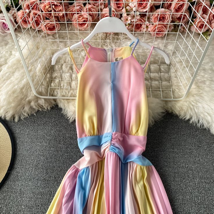 Materials: other Size: one size Style: commuting Color: light blue, pink, sky blue, violet, apricot Color Light Blue, Blue Violet, Pink Sky, Pleated Dress, Color Light, Apricot, Sky Blue, Blue Sky, Sleeveless Dress