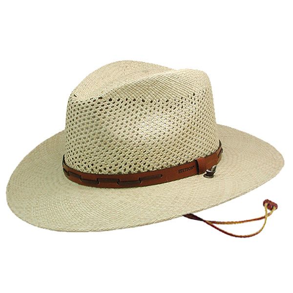 Stetson Airway Panama Hat Adjustable Safari Panama Hat For Outdoor, Adjustable Fedora For Rodeo With Single Vent, Classic Adjustable Sun Hat With Single Vent, Natural Color Fedora Hat For Outdoor, Natural Fedora Hat For Outdoor, Adjustable Classic Sun Hat With Single Vent, Adjustable Brimmed Safari Sun Hat, Western Brown Panama Hat For Travel, Western Style Brown Panama Hat For Travel