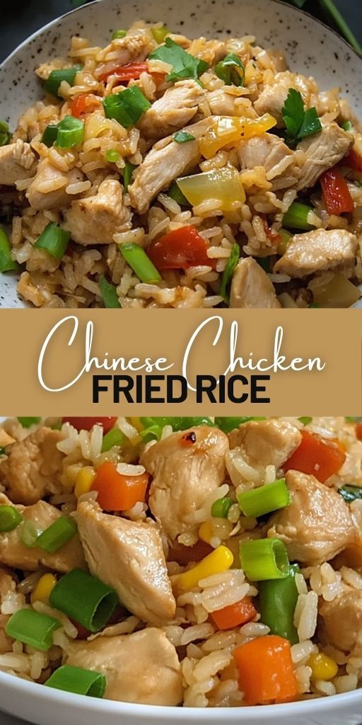 chicken fried rice with vegetables in a bowl