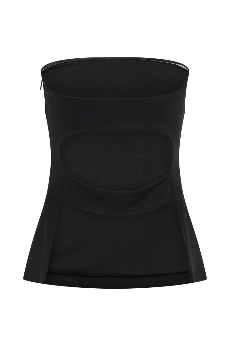 Day to night.The ANTONIA Strapless Cut Out Top is a chic and modern addition to your wardrobe. This strapless top features a longline design with an open back detail and a stylish back cross panel that conveniently covers a bra. Crafted from stretch fabrication, it ensures a comfortable and flattering fit. Perfectly paired with the Antonia Pleated Wide Leg Pants or Layla Flared Crepe Capri Pants this ensemble creates a sophisticated and effortlessly stylish look for any occasion. Pleated Wide Leg Pants, Modern Addition, Cut Out Top, Day To Night, To Night, Long A Line, Leg Pants, Latest Fashion Trends, Open Back