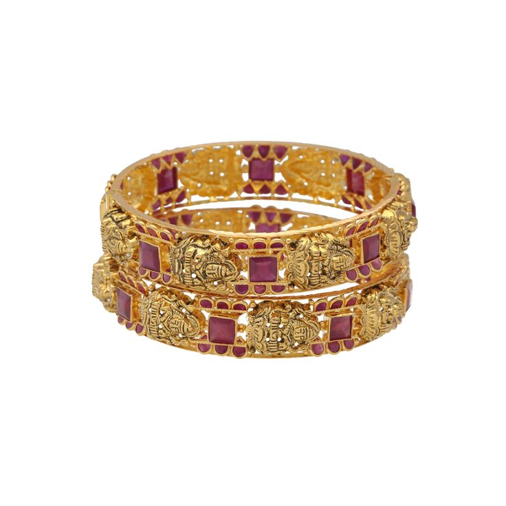 Experience the allure of temple style Indian jewelry with our mesmerizing set of 22k yellow gold and gemstone bangles. Crafted with meticulous attention to detail, these gold bangles showcase the brilliance of Indian jewelry. The intricate temple design, coupled with a dazzling arrangement of rubies, creates a captivating and regal look. Let your wrists sparkle with the radiance of these exquisite gold bangles, reminiscent of royalty. Indulge in the beauty and craftsmanship of 22k Indian jewelry Gemstone Bangles, Gemstone Bangle, Temple Design, Gold Bead Necklace, Bangle Set, Gold Bangles, Indian Jewelry, Antique Gold, Temple