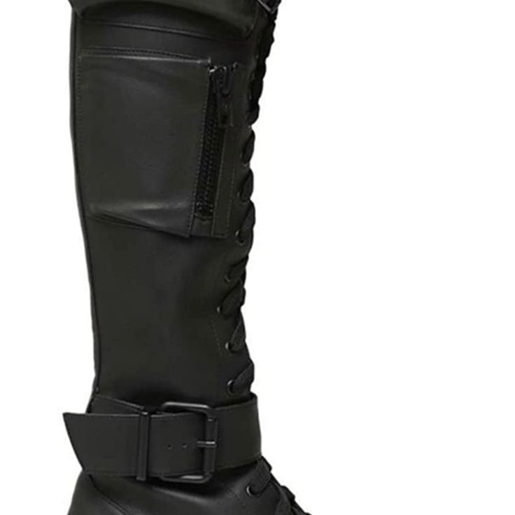 Shoes Type: Womens Platform Biker Boots Outer Material: Pu Leather Outsole Materials: Rubber Heel Type: Low Heel Closure: Zip Shaft Diameter: Adjustable/Elastic Heel Height: 1.96 Inches / 5 Cm Edgy Leather Knee-high Combat Boots, Edgy Knee-high Leather Combat Boots, Edgy Leather Lace-up Mid-calf Boots, Punk Style Knee-high Leather Lace-up Boots, Punk Style Faux Leather Knee-high Boots With Round Toe, Punk Style Leather Knee-high Lace-up Boots, Black Leather Martin Boots With Zipper, Black Leather Martin Boots With Zipper Closure, Black Leather Knee-high Combat Boots