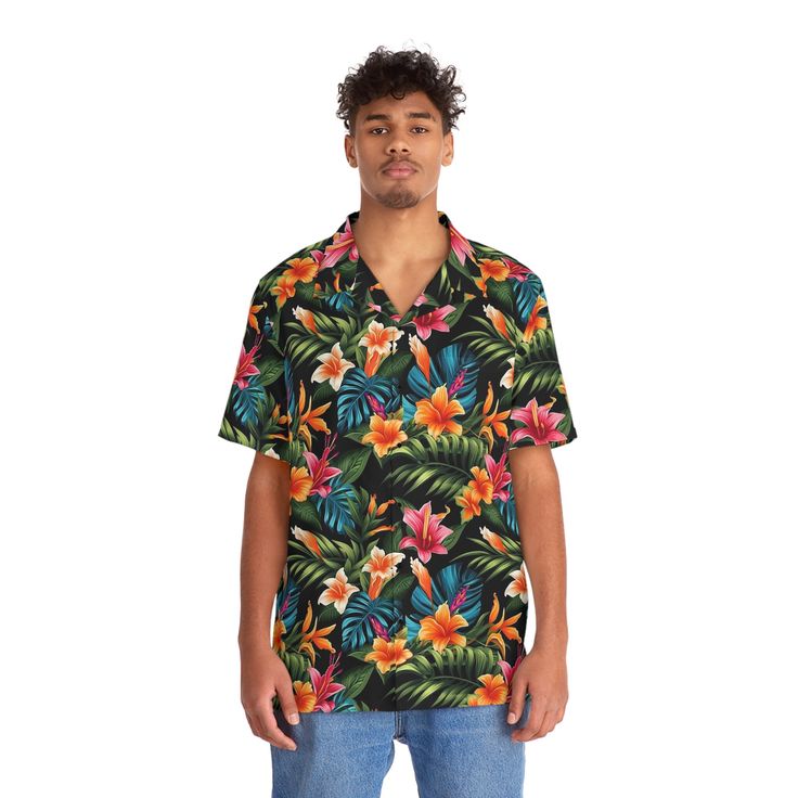 Indulge in timeless tropical elegance with the Classic Floral Men's Hawaiian Shirt. This shirt embodies the essence of island living, featuring a stunning floral pattern that pays homage to the traditional Hawaiian aesthetic. The vibrant and meticulously designed flowers add a touch of natural beauty to the shirt, creating a captivating and eye-catching look. Crafted from lightweight and breathable fabric, this shirt ensures comfort even in the warmest of climates, while the relaxed fit and classic Hawaiian shirt styling evoke a laid-back and effortless charm. Whether you're strolling along the beach or attending a summer gathering, the Classic Floral Men's Hawaiian Shirt is the perfect choice for those seeking a touch of sophistication and a timeless sense of style in their wardrobe. .: M Multicolor Hawaiian Shirt With Palm Tree Print, Multicolor Hawaiian Shirt With Hibiscus Print, Multicolor Tropical Hawaiian Shirt With Hibiscus Print, Tropical Multicolor Hawaiian Shirt With Hibiscus Print, Relaxed Fit Hawaiian Shirt With Floral Print, Tropical Floral Print Camp Shirt For The Beach, Tropical Floral Print Camp Shirt For Beach, Multicolor Camp Shirt With Hibiscus Print And Camp Collar, Relaxed Fit Tropical Hawaiian Shirt With Hibiscus Print