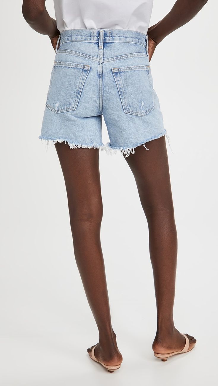 AGOLDE Parker Long Shorts | Shopbop Everyday Ripped Washed Blue Bottoms, High Rise Relaxed Fit Jeans With Frayed Hem, Spring Rigid Denim Jeans With Frayed Hem, Everyday Medium Wash Bottoms With Frayed Hem, Frayed Hem Denim Jean Shorts For Fall, Denim Jean Shorts With Frayed Hem For Fall, Light Wash Cutoff Jeans With Frayed Hem, Faded Ripped Everyday Bottoms, Everyday Faded Ripped Bottoms