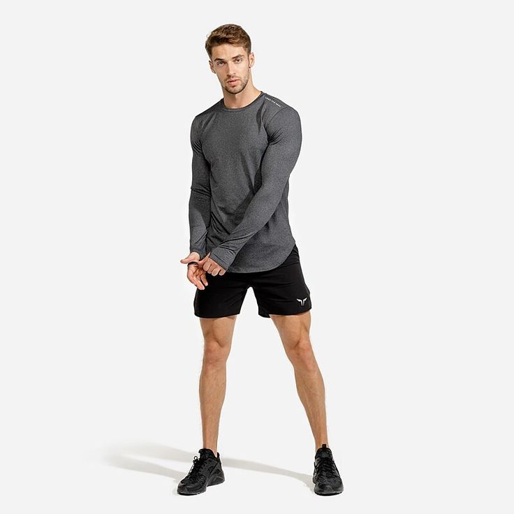 Men's Compression Shirt Running Shirt Thumbhole Long Sleeve Base Layer Athletic Athleisure Winter Spandex Breathable Quick Dry Soft Running Jogging Training Sportswear Activewear Solid Colored Dark Dri-fit Athleisure Workout Tops, Gray Stretch Activewear In Breathable Fabric, Dri-fit Athleisure Activewear, Dri-fit Athleisure Activewear For Training, Gray Moisture-wicking Breathable Activewear, Compression Activewear With Thumbholes For Running, Gray Breathable Sportswear Activewear, Gray Breathable Fabric Activewear, Stretch Dri-fit Athleisure Activewear