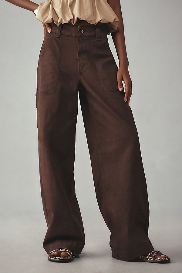 The Chloe Pants by Joe's Jeans is tailored a pair, offering a high-rise, a wide-leg, and utility-inspired details. | Chloe Utility Wide-Leg Pants by Joe's Jeans in Brown, Women's, Size: 25, Polyester/Cotton/Rayon at Anthropologie Brown Wide Leg Utility Work Pants, Brown Relaxed Fit Wide Leg Pants, Brown Wide Leg Outdoor Pants, Fall Utility Wide-leg Jeans, Womens Fall Pants, Brown Utility Wide-leg Pants, Wide Leg Jeans Outfit, Canvas Pants, Brown Jeans