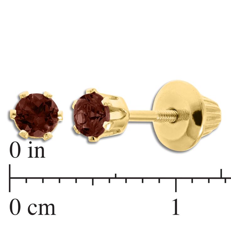 Kiddie Kraft 14KT Yellow Gold Round Garnet Birthstone Stud EarringsBirthstones are gems that are associated with a birth month and each stone has a unique meaning and significance. Since ancient times it has been widely believed that wearing your gemstone birthstone is a symbol of wellness and good fortune.The finest name in children's or baby jewelry proudly manufactured in the USA. May Birthstone Jewelry With Prong Setting For Birthday, Yellow Gold Birthstone Gemstones, Round Shape, Yellow Gold Birthstone Gemstone, Classic Round Cut Birthstone Gemstones, Gift Jewelry With Round Stone And Prong Setting, Classic Gemstones With Prong Setting For Gift, Classic Birthday Jewelry With Prong Setting, Gold Gemstones Birthstone, Yellow Gold Birthstone Earrings For Birthday