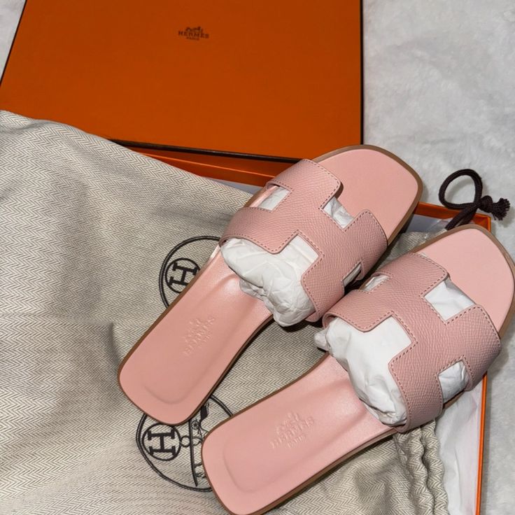 Brand New Bought From Paris See Receipts Luxury Pink Flat Sandals, Sandals Hermes, Hermes Sandals, Hermes Oran Sandals, Rose Pale, Hermes Oran, Hermes Shoes, Women's Shoes Sandals, Shoes Sandals