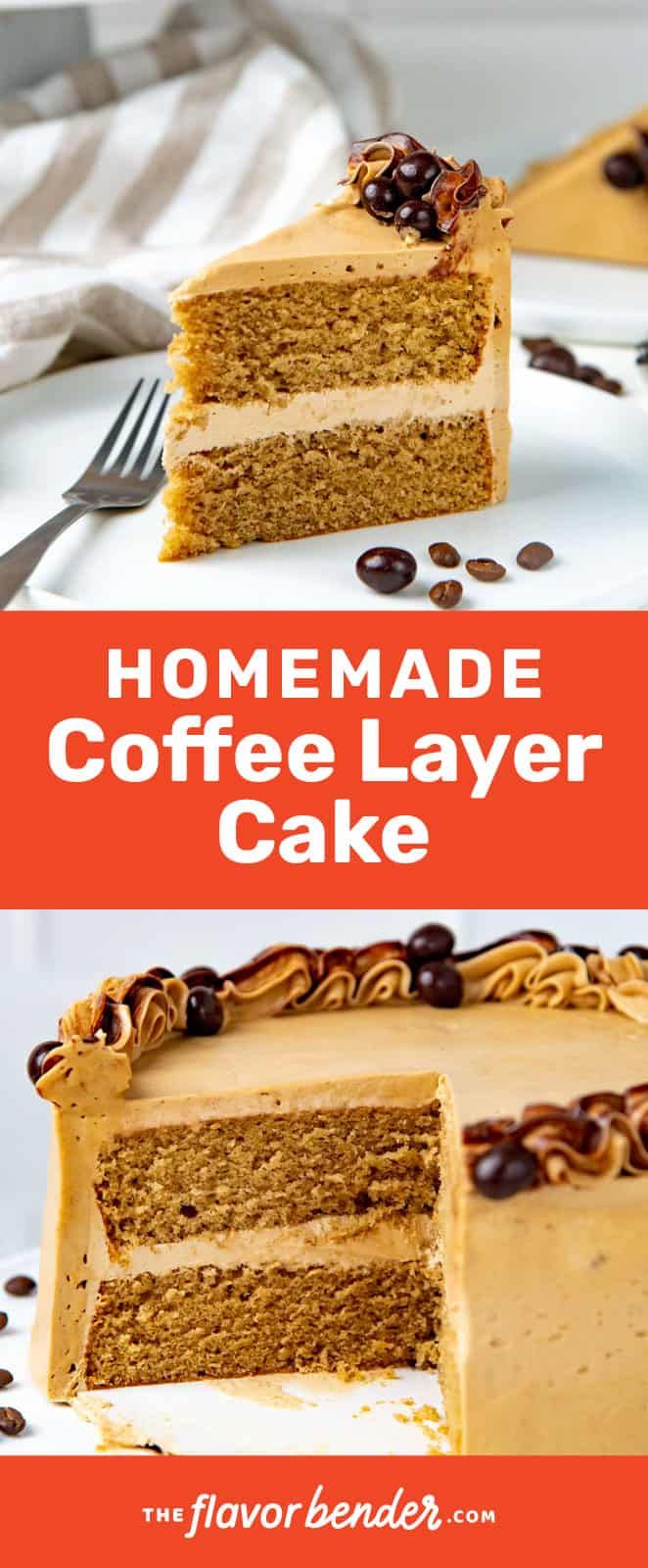 two photos of a cake with coffee layer