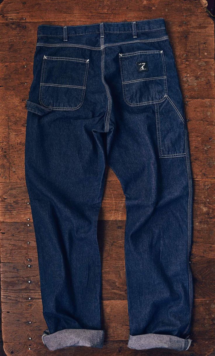 Washed Denim Carpenter Pant – LC King Mfg Classic Dark Wash Pre-washed Bottoms, Cotton Jeans With Contrast Stitching, Classic Relaxed Fit Jeans With Contrast Stitching, Dark Wash Rigid Denim Cargo Jeans With Contrast Stitching, Dark Wash Cargo Jeans With Contrast Stitching, Cargo Jeans In Dark Wash With Contrast Stitching, Pre-washed Rigid Denim Straight Leg Jeans, Pre-washed Straight Leg Rigid Denim Jeans, Pre-washed Recycled Denim Straight Leg Bottoms