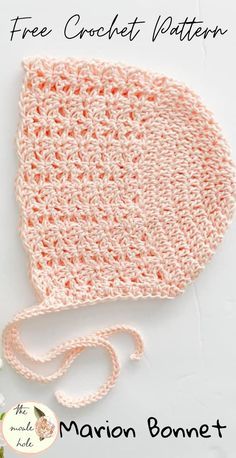 the crochet bonnet is made with yarn