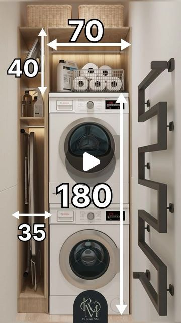 an image of a washer and dryer in a closet with the measurements shown