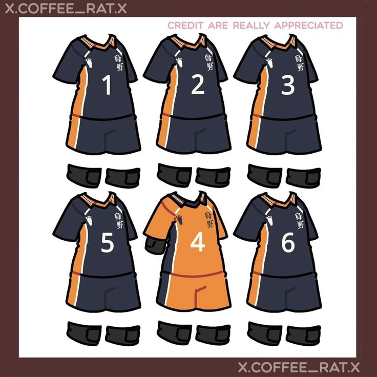 an image of a soccer uniform with numbers on the front and back, all in different colors