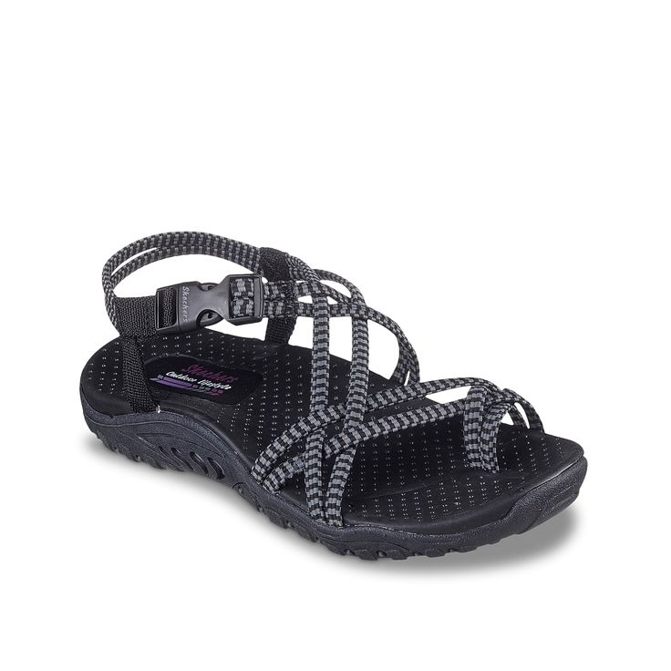 Skechers-Reggae Perfect Duo Sandal Get the most out of your summery days in the Reggae Perfect Duo sandal from Skechers. With a Stretch Fit® upper and supportive Reggae midsole, this pair is sure to keep you moving. Black Strappy Sport Sandals For The Beach, Adjustable Gray Sandals For Summer, Adjustable Gray Sandals For Beach, Adjustable Gray Beach Sandals, Affordable Adjustable Lace-up Beach Sandals, Brown Synthetic Lace-up Sandals For The Beach, Beach T-strap Footbed Sandals With Removable Insole, Sketchers Reggae Sandals, Michael Kors Fashion