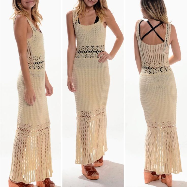 Vintage 70s Boho Hippie Festival Crochet Cream Maxi Dress No Brand Or Size Tag I Believe This Is A Xs Or S Based On The Measurements. The Fabric Does Stretch, But Note There Is No Zipper Or Other Closure In Terms Of Taking On Or Off. Measurements Taken Laying Flat: Chest: 14“ - 17" Waist: 14“ - 17" Length: 57“ ***Model Is Wearing A Black Bodysuit Underneath, Which Is Not Included*** Absolutely Gorgeous Piece! It's In Such Amazing Condition! Fitted Beige Maxi Dress For Festival, Vintage Sleeveless Crochet Dress, Fitted Cream Crochet Dress, Beige Maxi Crochet Dress For Spring, Beige Crochet Maxi Dress For Spring, Spring Beige Crochet Maxi Dress, Beige Crochet Dress For Festival, Vintage Fitted Crochet Dress For Spring, Fitted Retro Crochet Dress For Spring