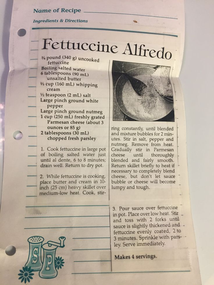 a piece of paper with an article about fettuccine alfredo on it